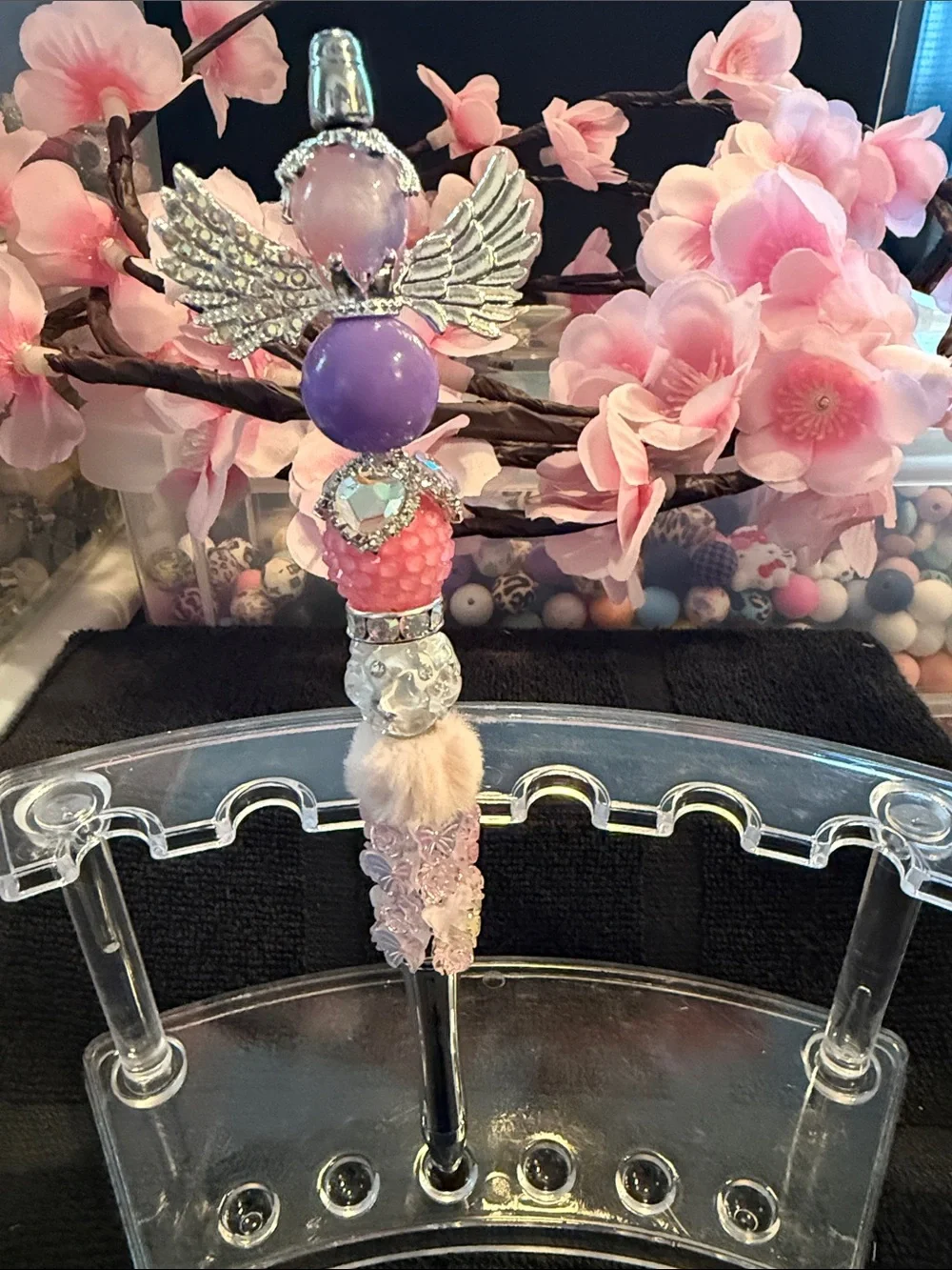 Beaded Angel Pen - Pink & Purple Decorative Gel Pen